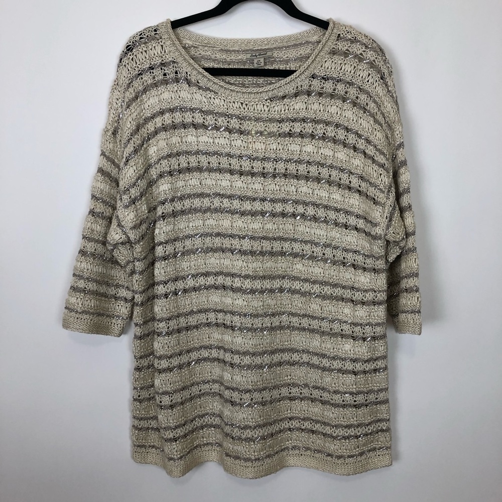 2X NWT lucky brand ivory silver lurex sweater